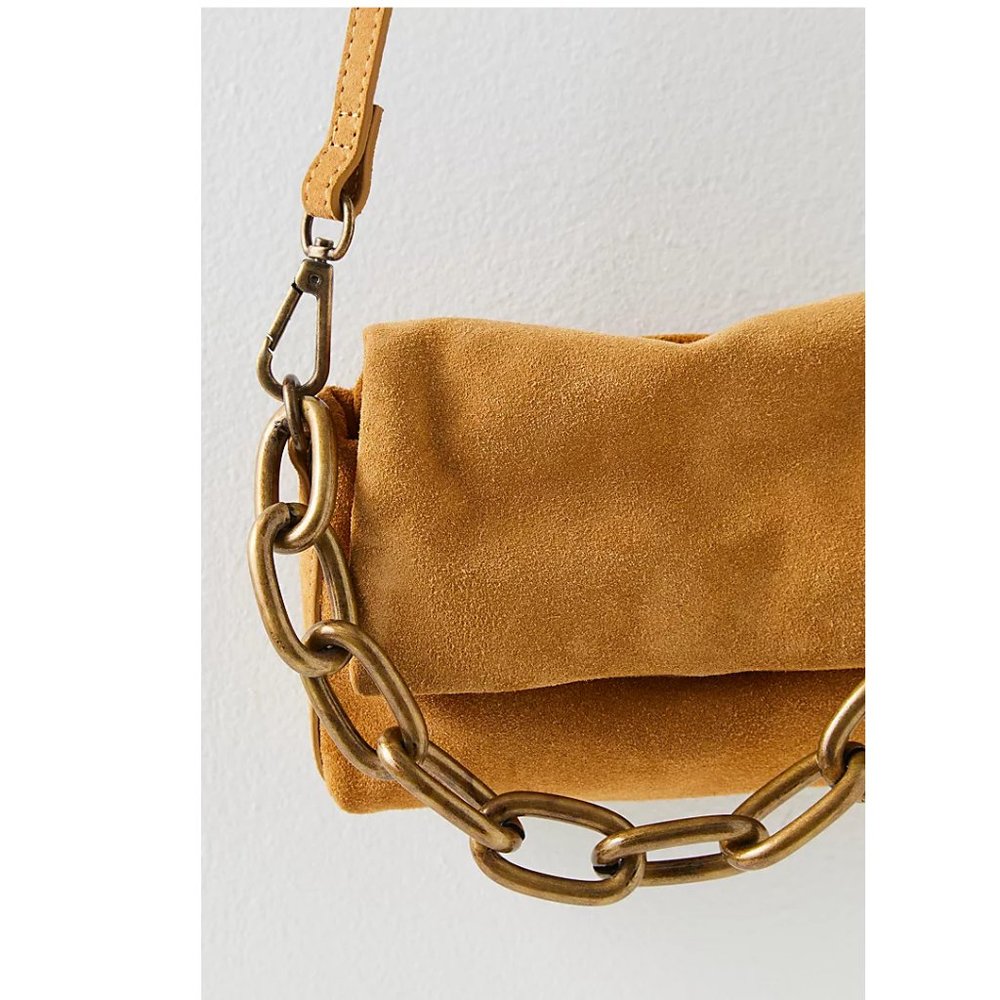 NEW Free People Charlie Chain Crossbody Purse PINK FUSCHIA Suede - Picture 2 of 8